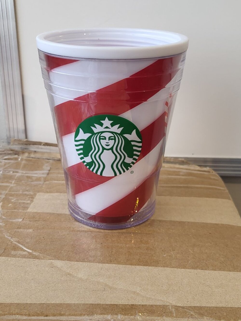 Starbucks 2016 Christmas Holiday Candy Cane Cold Cup Tumbler 12 oz NO LID